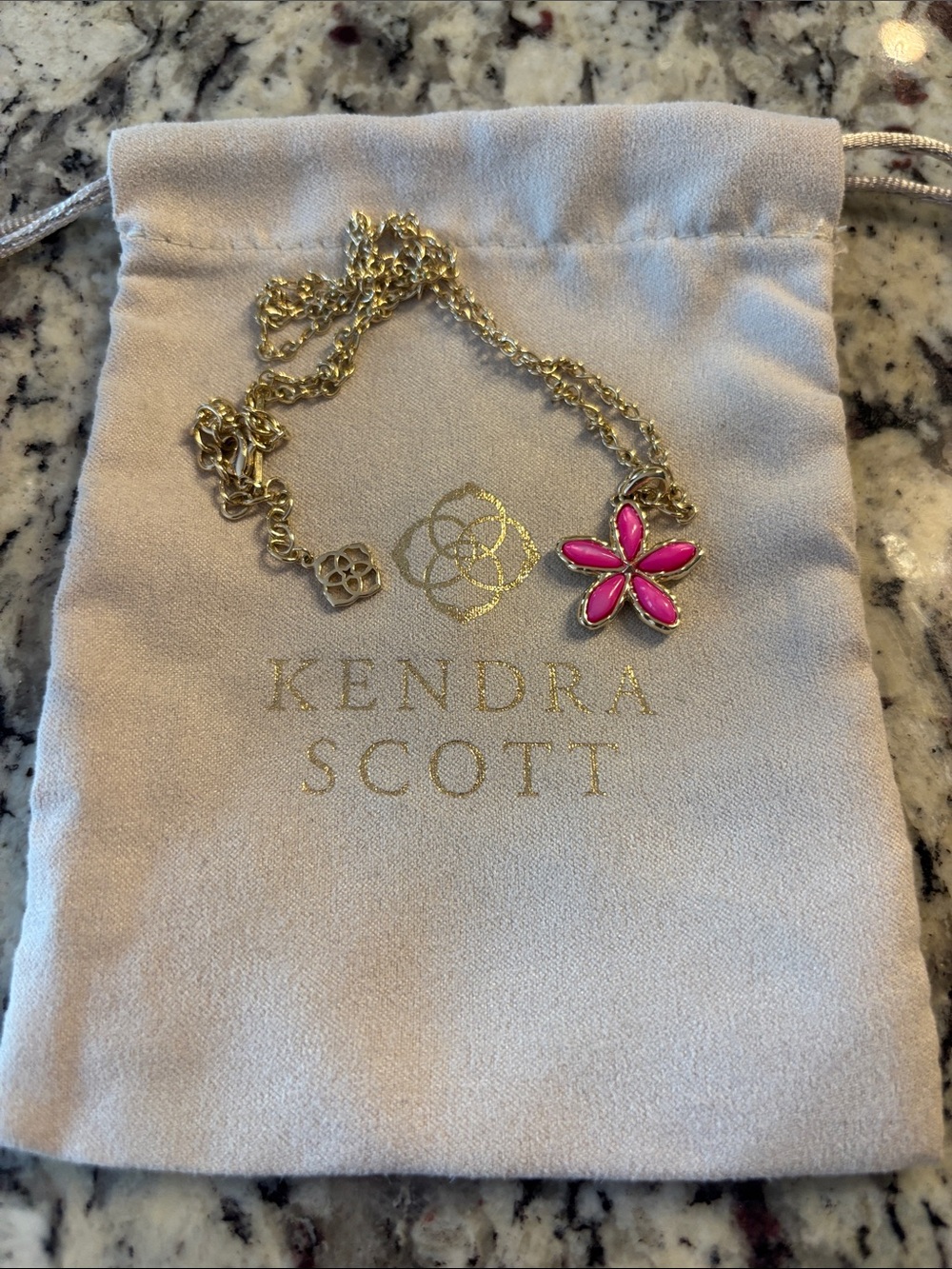 Kendra Scott Gold Chain Necklace with Hot Pink Flower Pendant